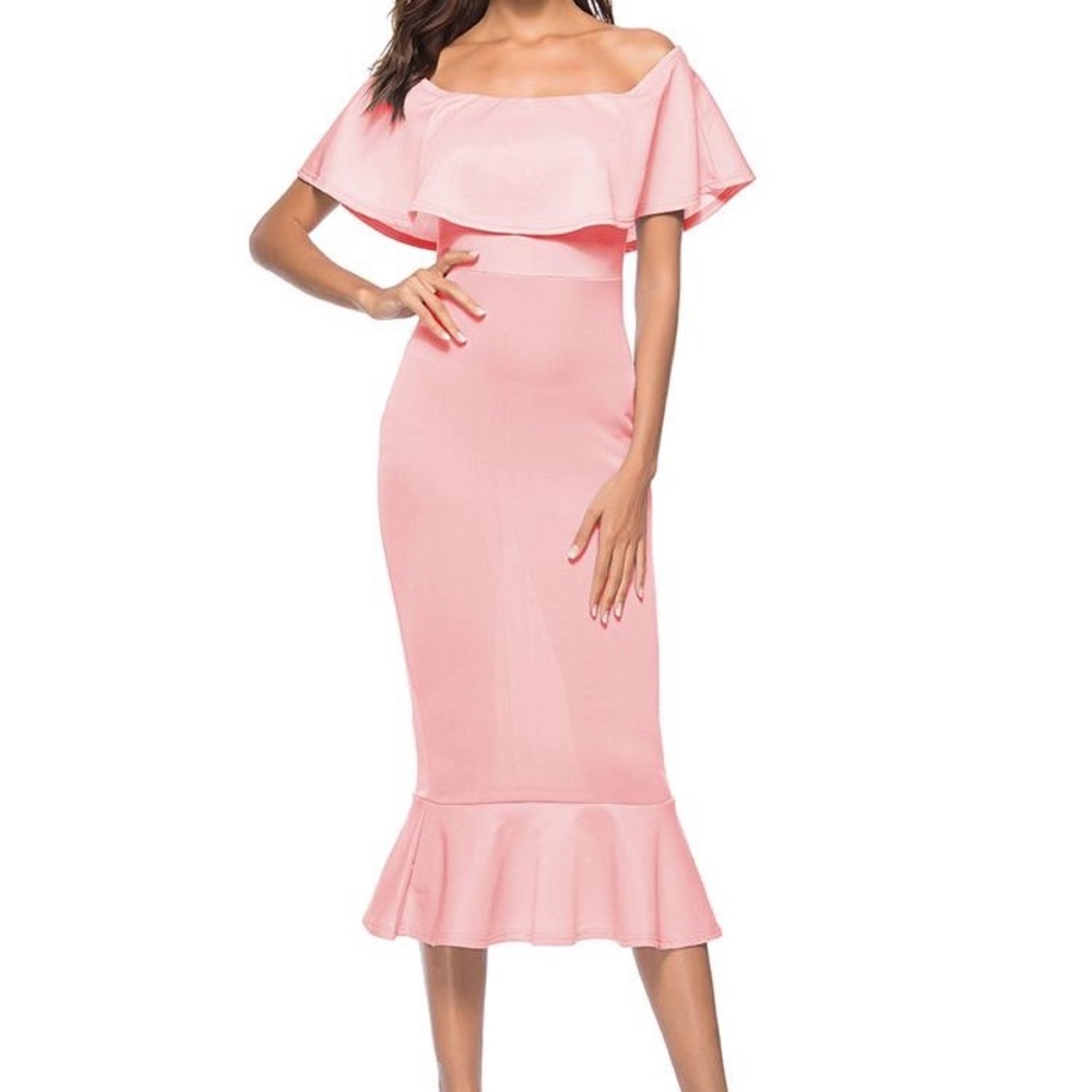 Pink Ruffled Midi Dress